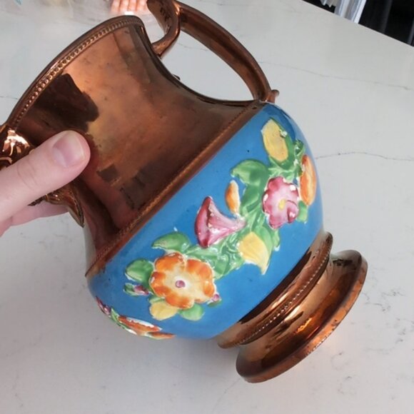 Antique Early Victorian 1840s Rare Staffordshire Pottery Copper Lustre Ware Jug - Picture 3 of 7